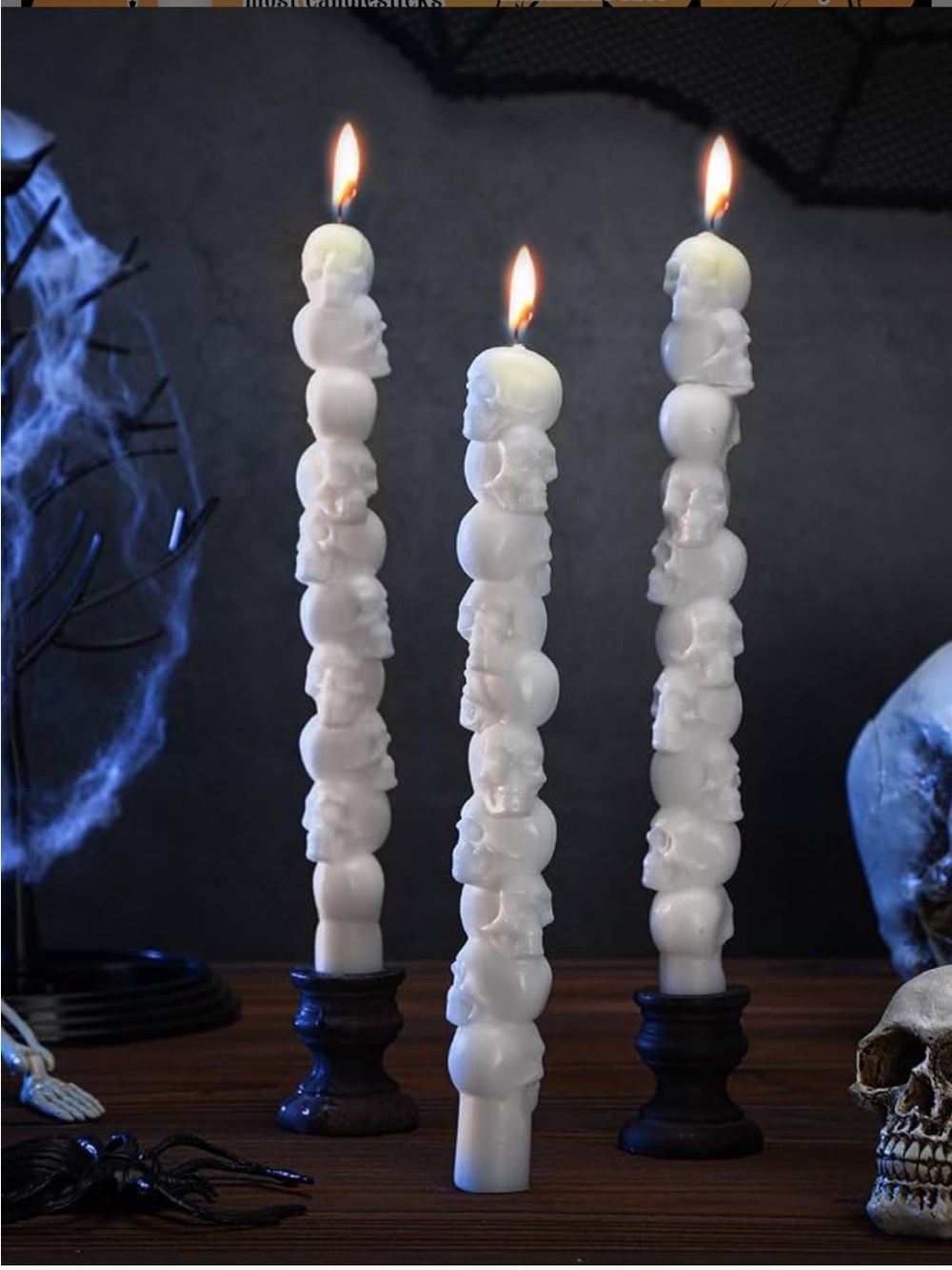 White Skull Stack Decorative Taper Candles - Home Party Supplies